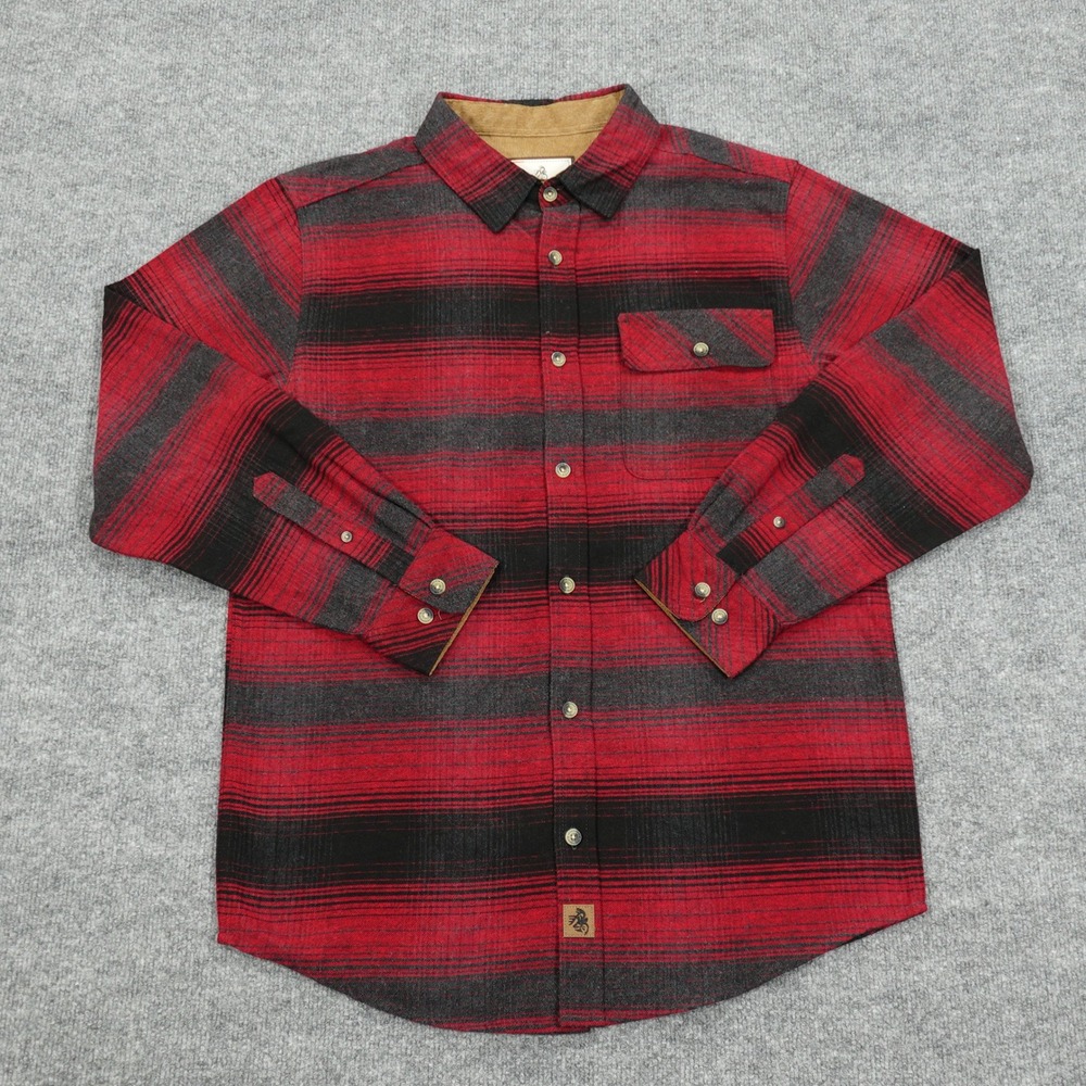 Legendary Whitetails Shirt Men Medium Red Black Striped Flannel Buck Camp Cotton